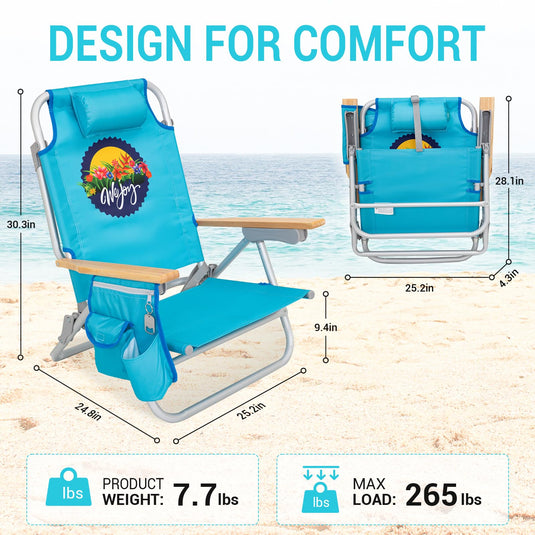 WEJOY Portable Beach Chair with 4-Reclinigs Backrest