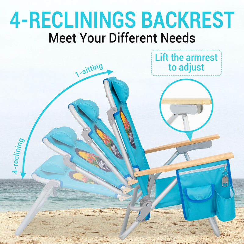 Load image into Gallery viewer, WEJOY Portable Beach Chair with 4-Reclinigs Backrest
