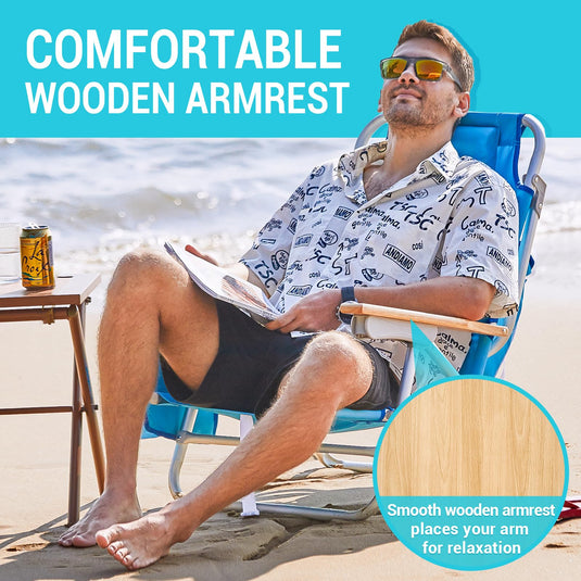 WEJOY Portable Beach Chair with Wooden Armrest