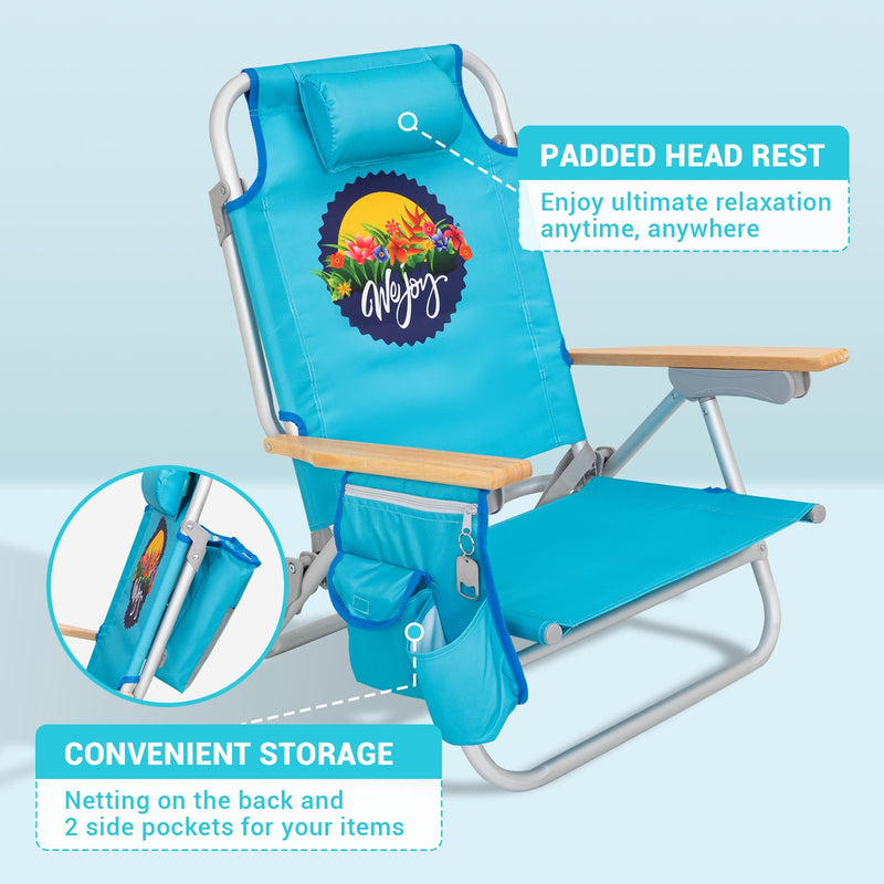Load image into Gallery viewer, WEJOY Portable Beach Chair with Padded Head Rest
