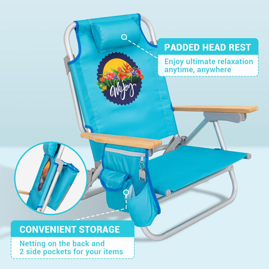 WEJOY Portable Beach Chair with Padded Head Rest