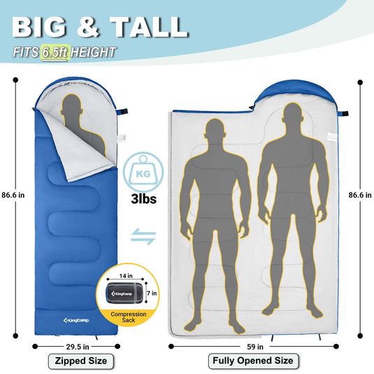 KingCamp Oasis 250 Sleeping Bag-Envelope With Hood 3 Season Camping Sleeping Bag