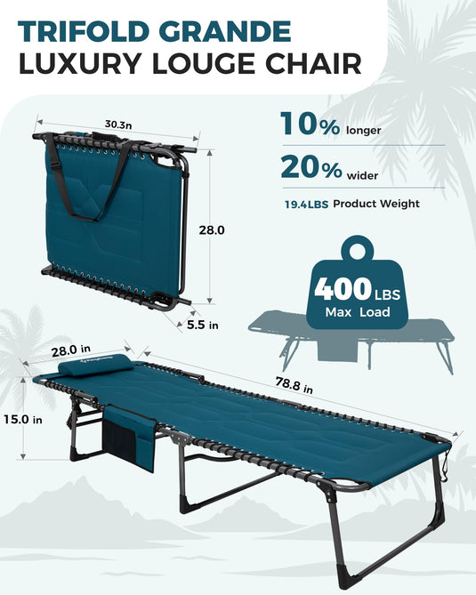 KingCamp MAGNOLIA B20 Folding Oversized Lounge Chair for Patio, Beach, Yard