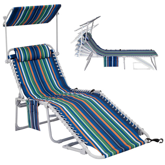 WEJOY Classic Portable Lounge Chair with Canopy Sun Shade Striped