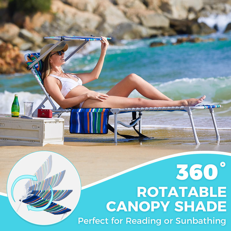 Load image into Gallery viewer, WEJOY Classic Portable Lounge Chair with Canopy Sun Shade Striped
