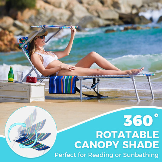 WEJOY Classic Portable Lounge Chair with Canopy Sun Shade Striped
