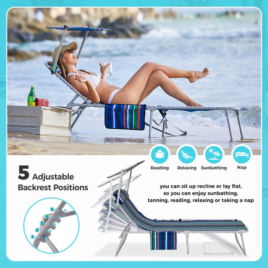 WEJOY Classic Portable Lounge Chair with Canopy Sun Shade Striped