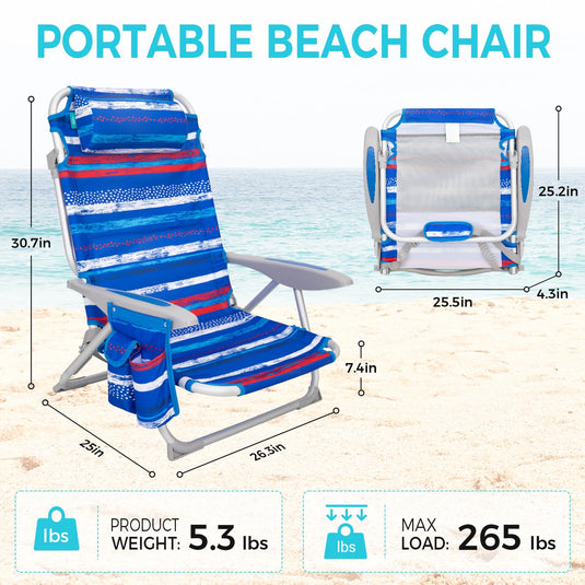 WEJOY Adjustable Beach Chair Set of 2 Blue and Red