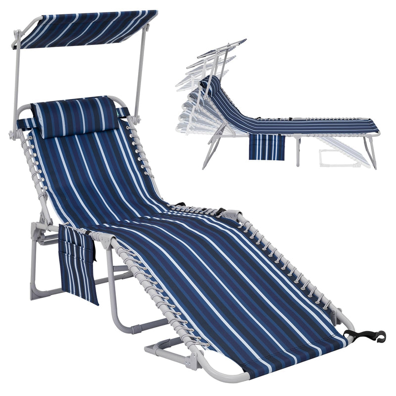 Load image into Gallery viewer, WEJOY Classic Portable Lounge Chair with Canopy Sun Shade Striped
