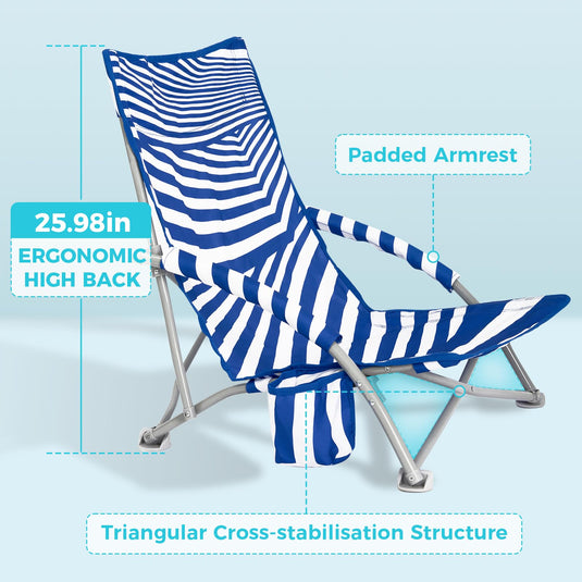 WEJOY Quick-up Beach Chair Striped with Padded Armrest