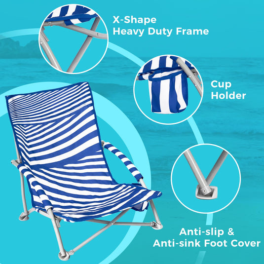 WEJOY Quick-up Beach Chair Striped with X shape Heavy Duty Frame