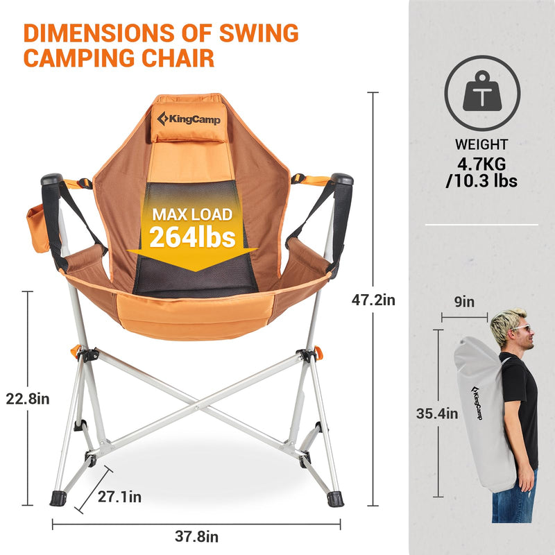 Load image into Gallery viewer, KingCamp Portable Swing Recliner Chair with Pillow Brown
