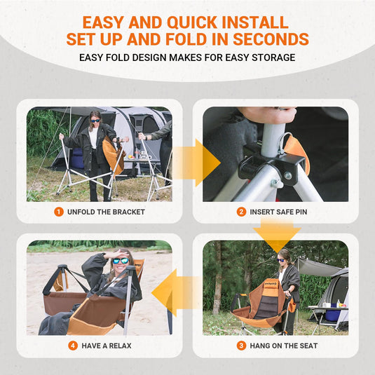 KingCamp Portable Swing Recliner Chair with Pillow Brown