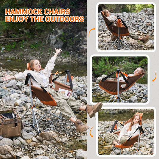KingCamp Portable Swing Recliner Chair with Pillow Brown