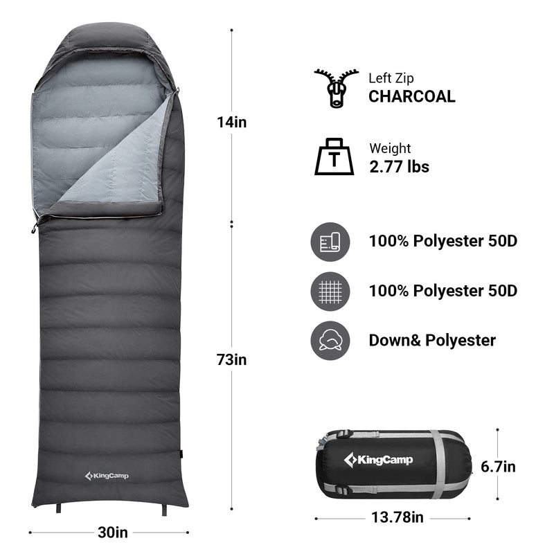Load image into Gallery viewer, KingCamp Lightweight Down Sleeping Bag-Envelope With Mummy Hood Wide and Large
