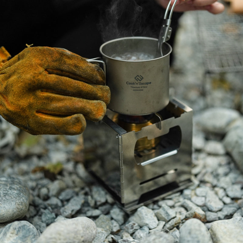 Load image into Gallery viewer, Cook'n'Escape Ultralight Wood Stove – Portable Titanium Grill &amp; Secondary Burn Camp Stove
