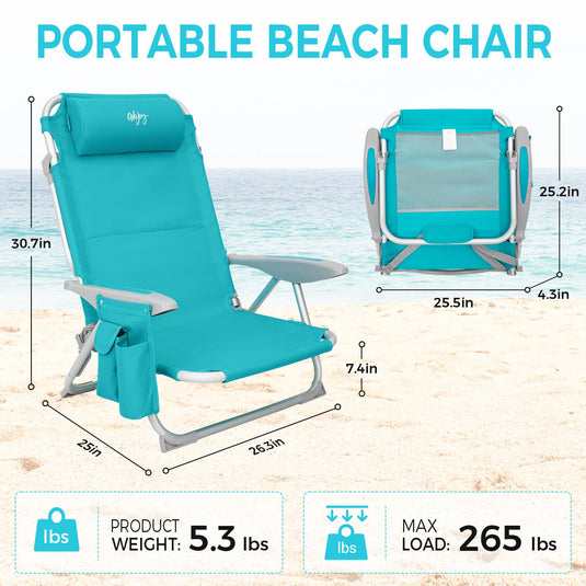 WEJOY Adjustable Beach Chair Set of 2 Cyan