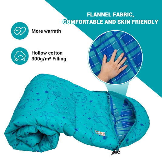 KingCamp Galaxy Zoo C 300 Kids' Hooded Sleeping Bag with Flannel Fabric