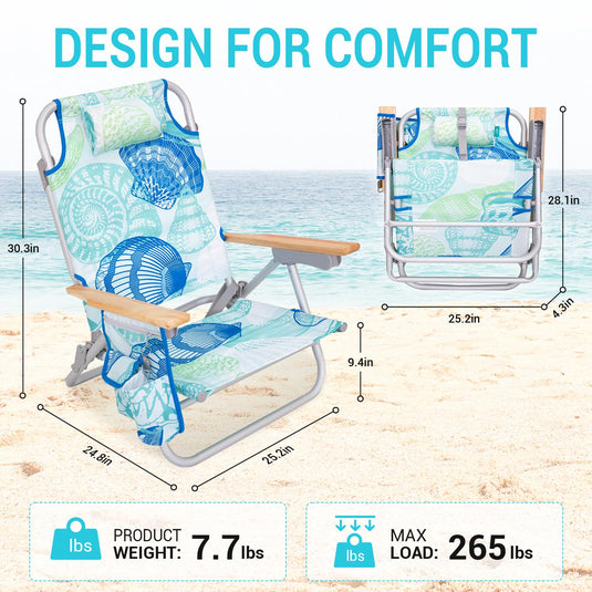 WEJOY Portable Beach Chair with 4-Reclinigs Backrest