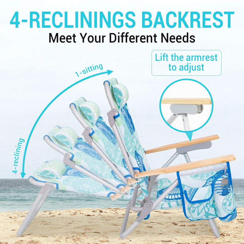 Load image into Gallery viewer, WEJOY Portable Beach Chair with 4-Reclinigs Backrest
