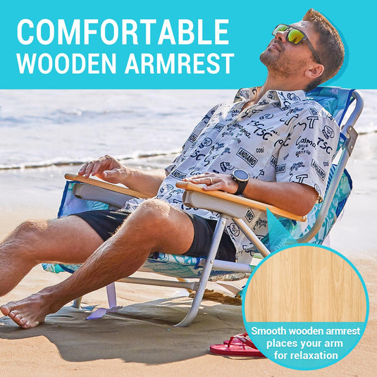 WEJOY Portable Beach Chair with Wooden Armrest