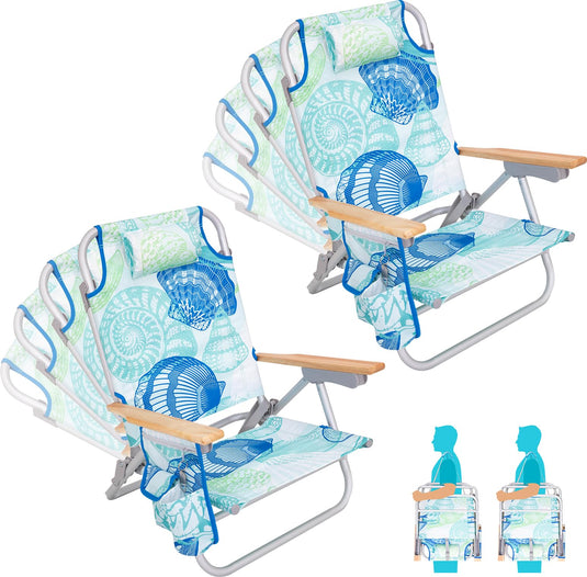 WEJOY Portable Beach Chair with 4-Reclinigs Backrest 2PACK