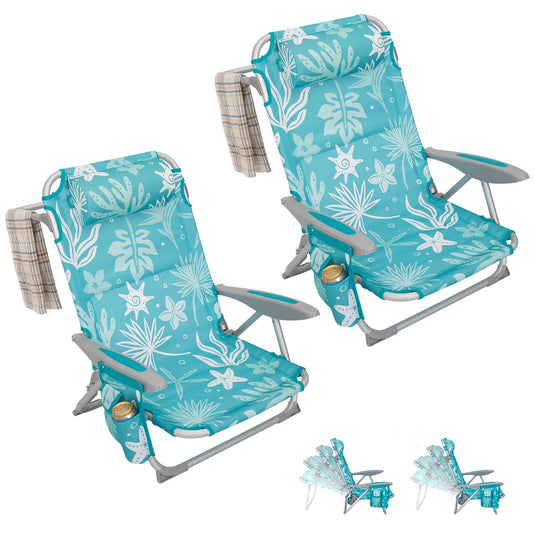 WEJOY Adjustable 4 Positions Beach Chair Set of 2 Cyan White