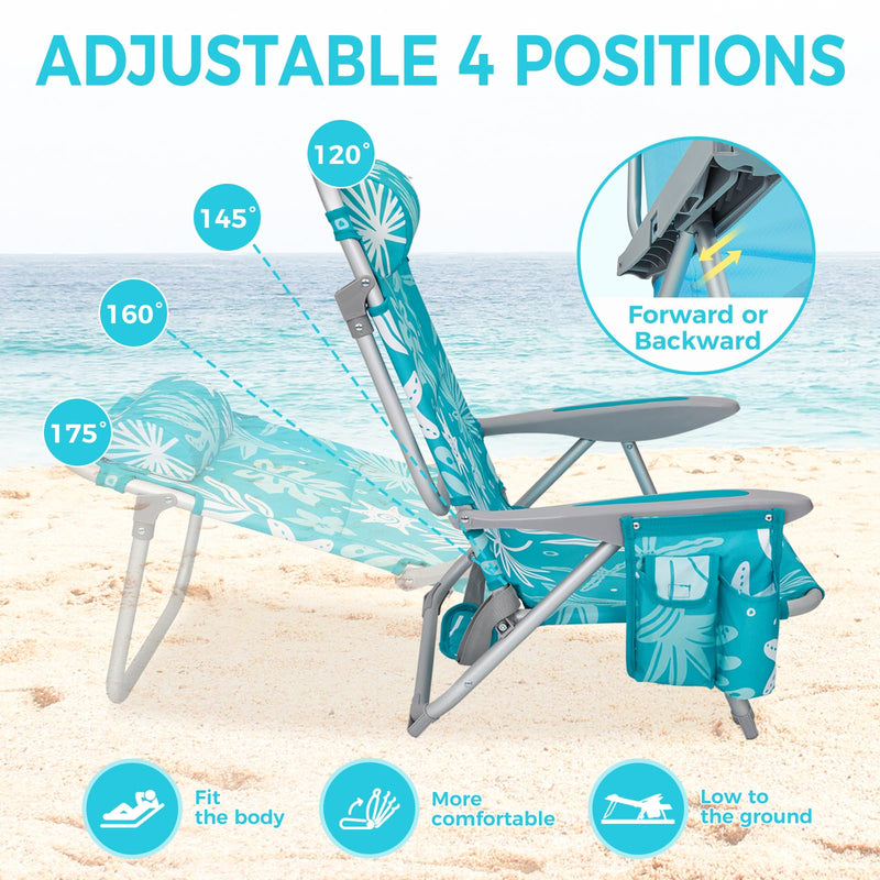 Load image into Gallery viewer, WEJOY Adjustable 4 Positions Beach Chair Set of 2 Cyan White
