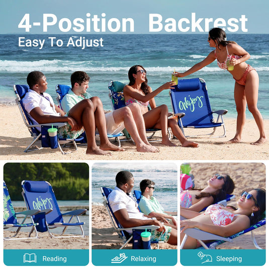 WEJOY Adjustable Beach Chair with Cup Holder and Padded Headrest