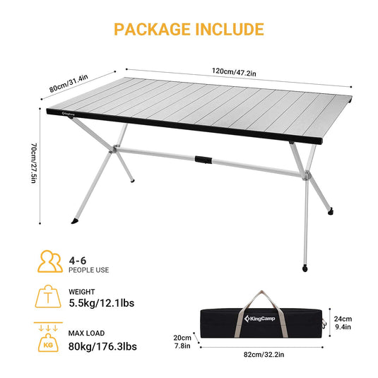 KingCamp Camping Table Aluminum Roll-Up Table