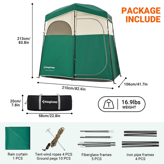 KingCamp MARASUSA Oversize Camping Shower Tent 2 Room Outdoor Toilet Tent