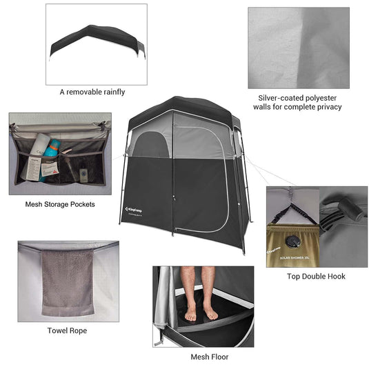 KingCamp MARASUSA Oversize Camping Shower Tent 2 Room Outdoor Toilet Tent
