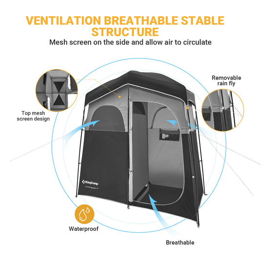 KingCamp MARASUSA Oversize Camping Shower Tent 2 Room Outdoor Toilet Tent