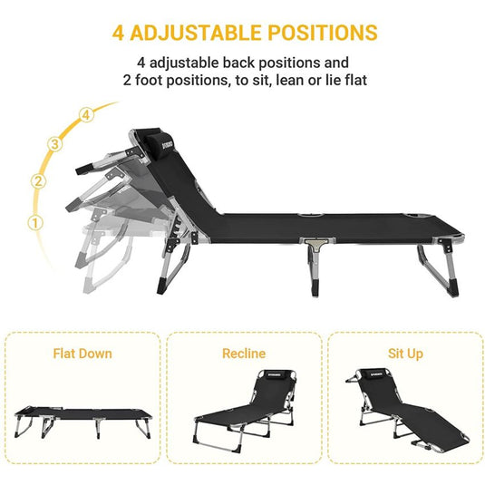 FUNDANGO CLASSIC Folding Lounge Chair and Camping Bed - 4 Adjustable Positions