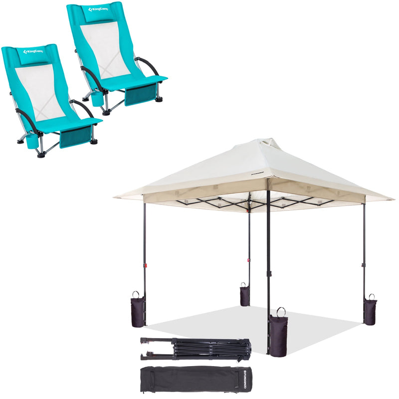 Load image into Gallery viewer, FUNDANGO 10x10ft Pop Up Canopy Tent &amp; KingCamp Highback Beach Chair Bundle
