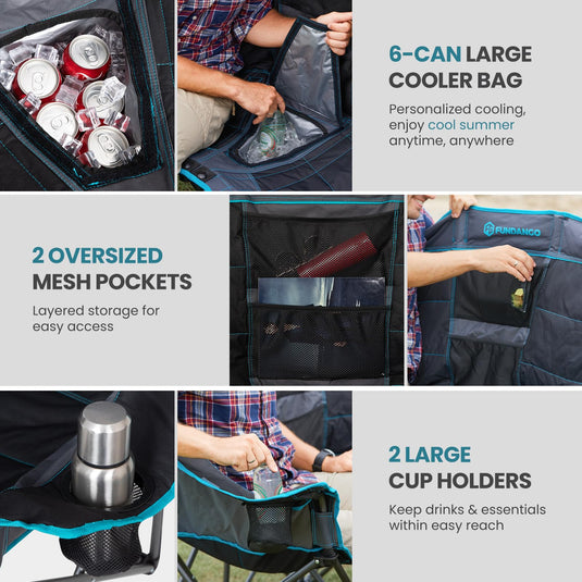 FUNDANGO 2-Person Oversized Double Layer Padded Loveseat Sofa with Cup Holders