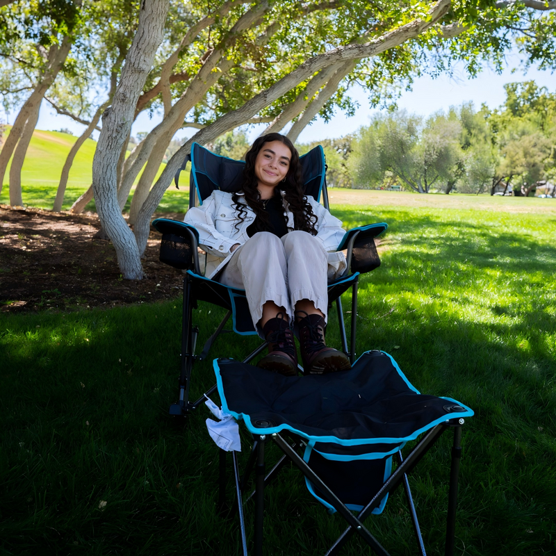 Load image into Gallery viewer, FUNDANGO Outdoor Relaxation Bundle: Rocking Chair + Oversized Camp Stool for Ultimate Comfort
