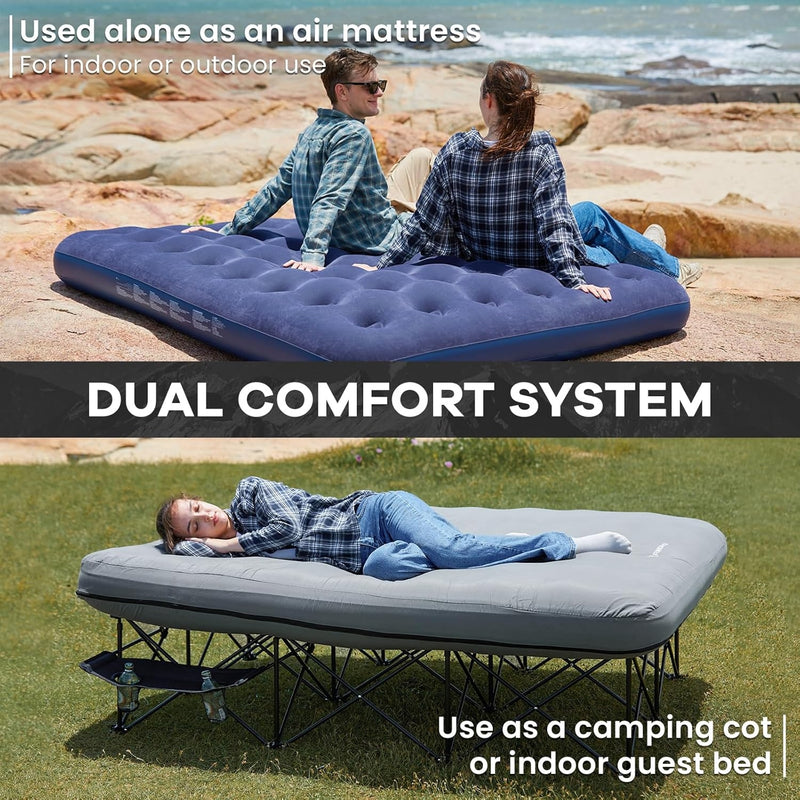 Load image into Gallery viewer, FUNDANGO Queen Camping Cot with Detachable Air Mattress - 2-Person Portable Outdoor Bed with Electric Pump
