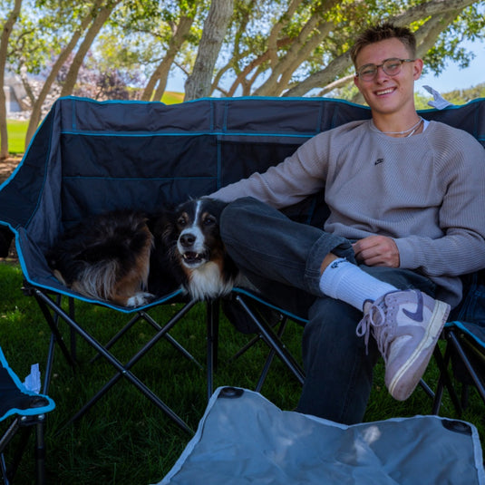 FUNDANGO Triple Camping Chair with Cooler – 3-Person Oversized Padded Camp Couch