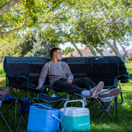 FUNDANGO Triple Camping Chair with Cooler – 3-Person Oversized Padded Camp Couch