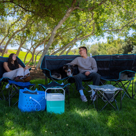 FUNDANGO Triple Camping Chair with Cooler – 3-Person Oversized Padded Camp Couch