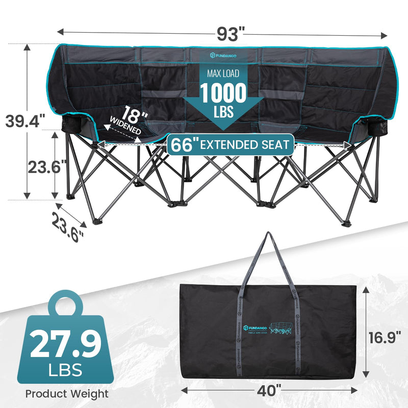 Load image into Gallery viewer, FUNDANGO Triple Camping Chair with Cooler – 3 Seater Camping Counch
