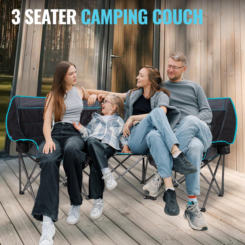 Load image into Gallery viewer, FUNDANGO Triple Camping Chair with Cooler – 3 Seater Camping Counch
