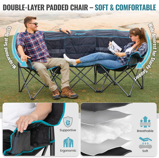 FUNDANGO Triple Camping Chair with Cooler – 3 Seater Camping Counch