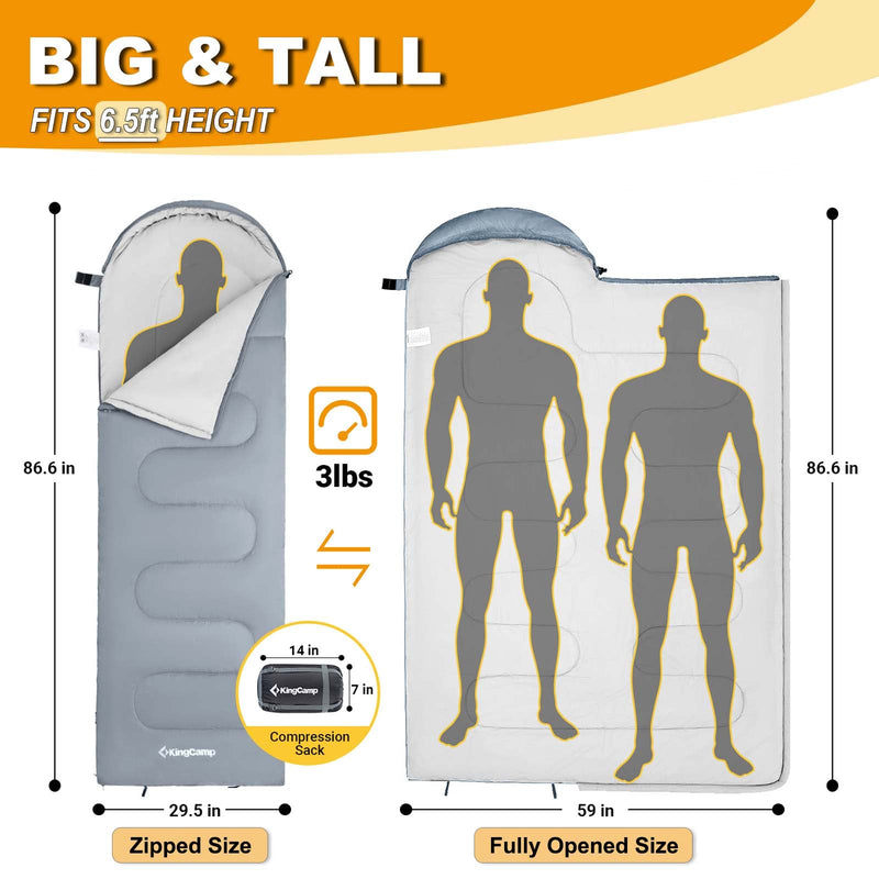 Load image into Gallery viewer, KingCamp Oasis 250 Sleeping Bag-Envelope With Hood 3 Season Camping Sleeping Bag
