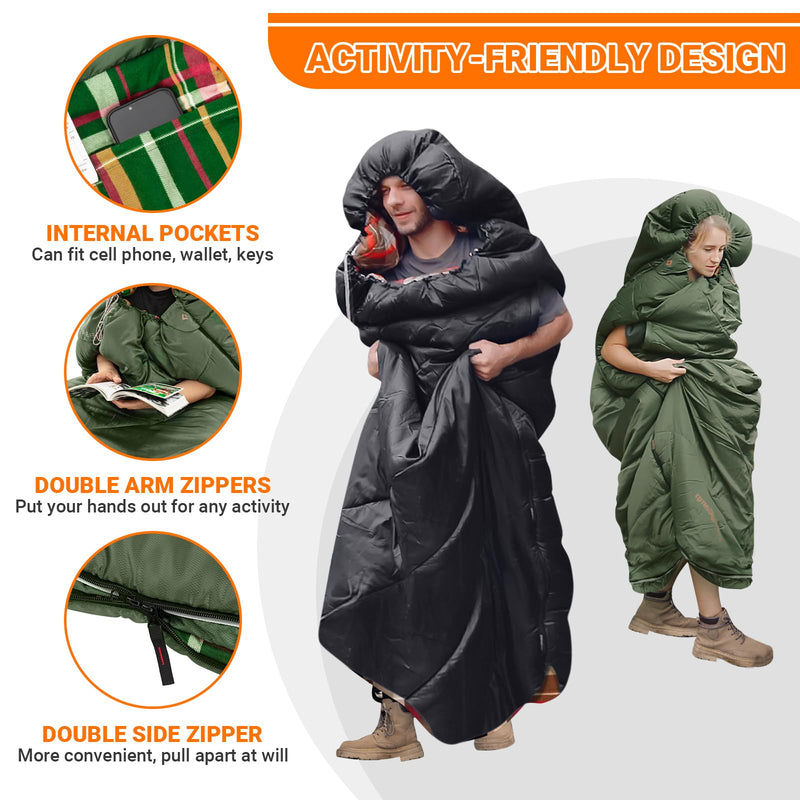 Load image into Gallery viewer, KingCamp Freespace 300 Wearable Sleeping Bag With Double Arm Zipper
