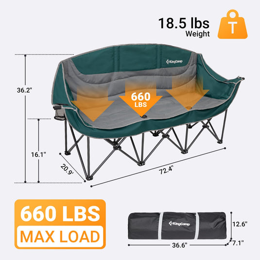 KingCamp CANNA C30 Trio Outdoor Loveseat Chair Green