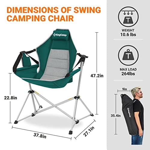 KingCamp Portable Swing Recliner Chair with Pillow Green
