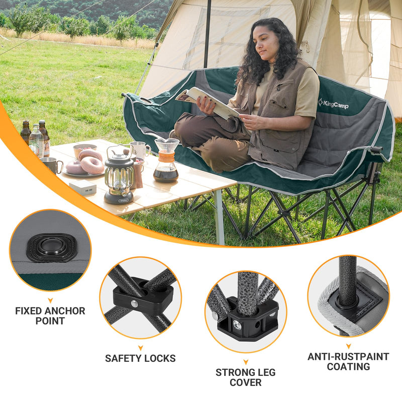 Load image into Gallery viewer, KingCamp CANNA C30 Trio Outdoor Loveseat Chair Green
