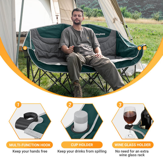 KingCamp CANNA C30 Trio Outdoor Loveseat Chair Green